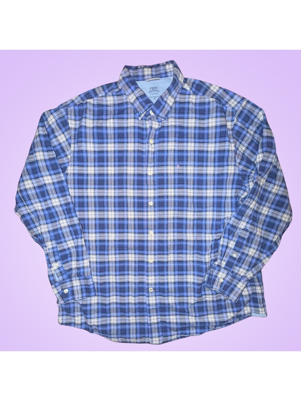 IZOD Saltwater Men's XL Blue Plaid Long Sleeve Button Down Shirt